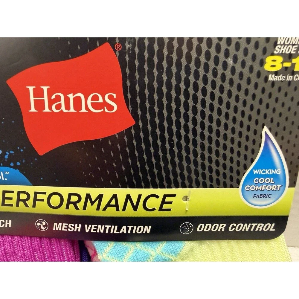 Hanes Womens 6 Pair Performance Cool Compression Heel Shield Socks - Size 8-12